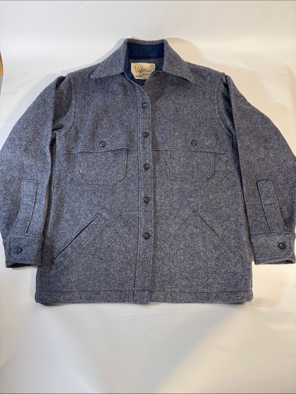 50s-60s Vagabond Sportswear-Mt. Jefferson Woolens Blue Herringbone Shirt Jacket